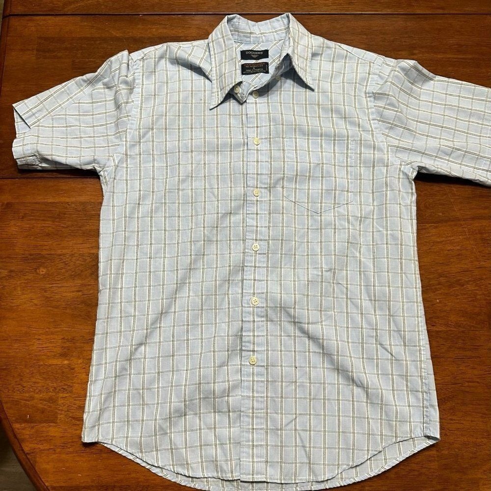 DOCKERS Mens Small Short Sleeve Button‎ Down Shirt Stain Defender No Wrinkles